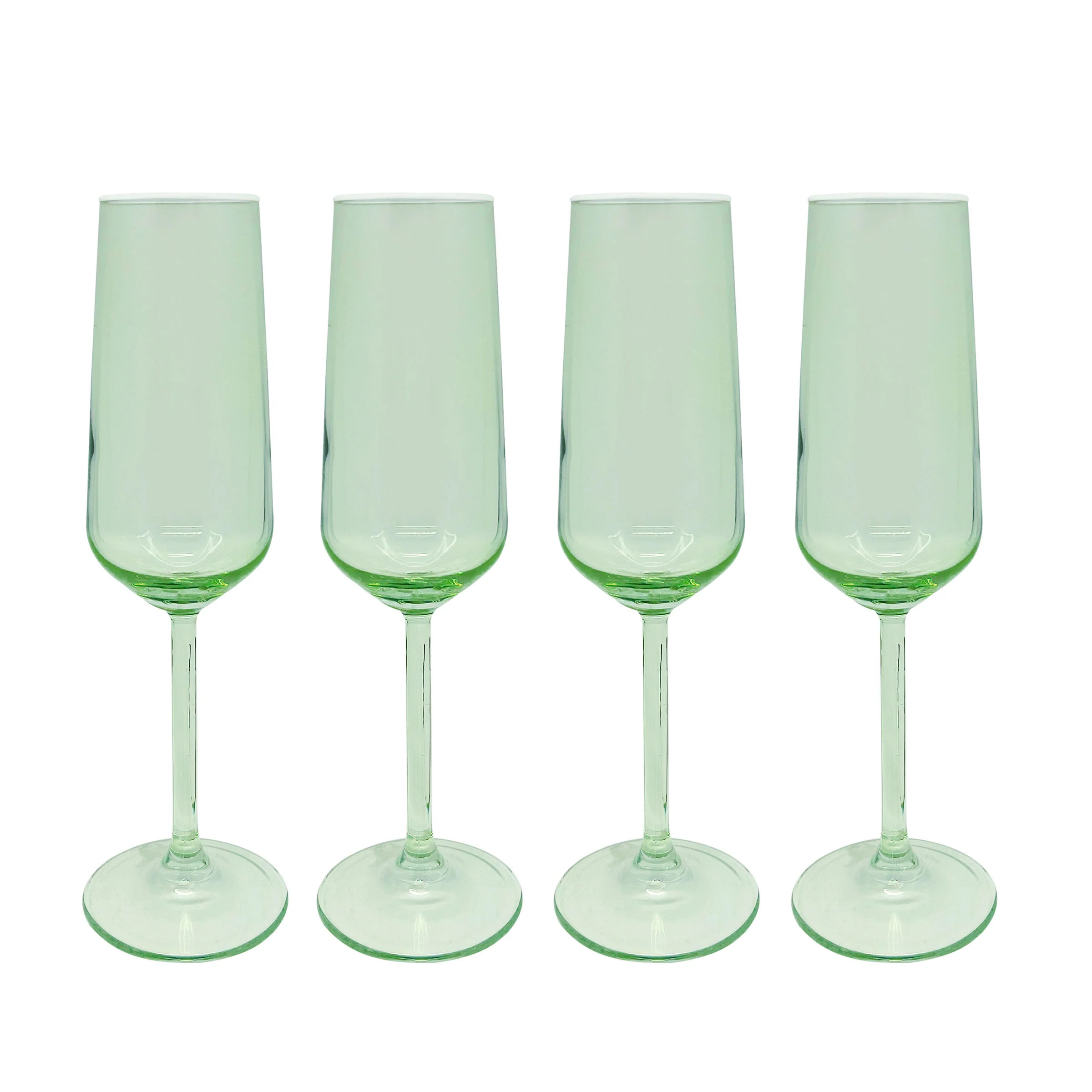Fine Line Light Green with White Rim Champagne Flute Glass Set of 4 | Mariposa