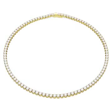 Matrix Tennis necklace, Round cut, White, Gold-tone plated by SWAROVSKI | SWAROVSKI