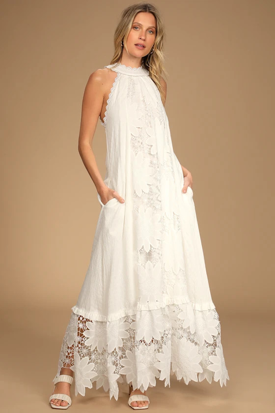 Sweet Sundays White Lace Sleeveless Halter Neck Maxi Dress | Lulus (US)