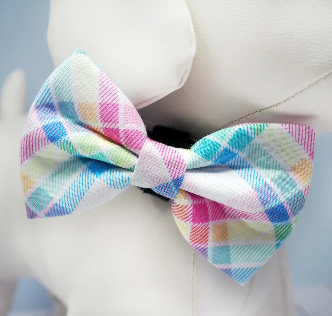 Easter Plaid Dog Bow Tie, Pastel Colorful Spring Summer Wedding Pet Collar Bowtie, Blue Pink Yell... | Etsy (US)