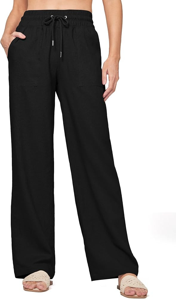 Willit Women Linen Pants Wide Leg Casual Palazzo Pants Cotton Linen Lounge Beach Summer Pants wit... | Amazon (US)
