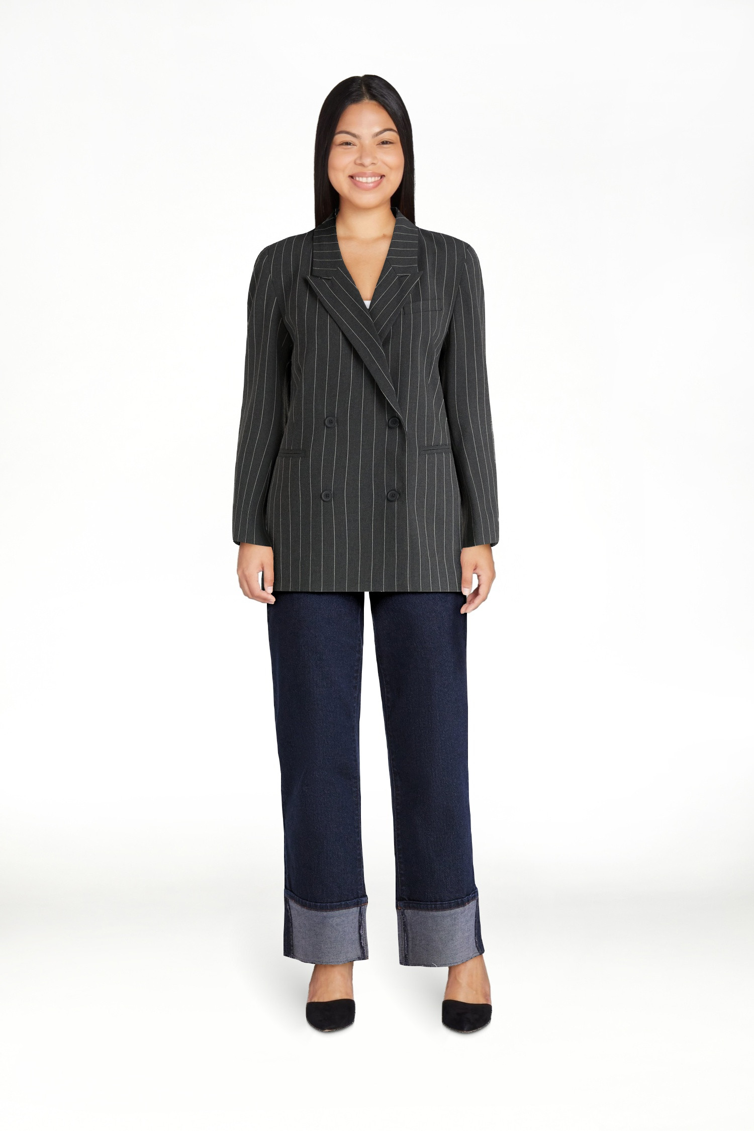 Scoop Women’s and Women’s Plus Pinstripe Oversized Double Breasted Blazer, Sizes XS-4X | Walmart (US)