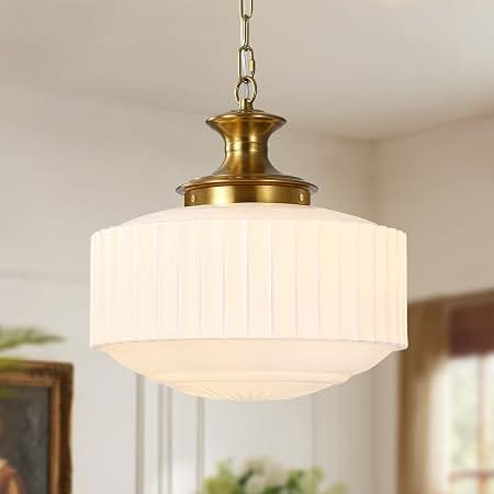 ACNKTZ 14" Antique Brass and Milk White Glass Pendant Lights Kitchen Island | Easy installation. ... | Amazon (US)