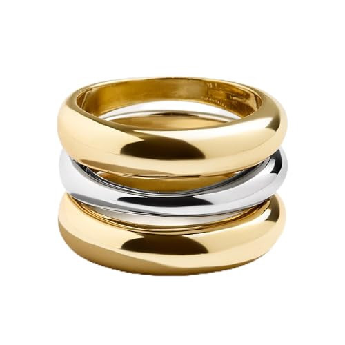 BaubleBar Moxie Statement Ring for Women - Gold-Plated Mixed Metal Stacked Fashion Ring, Hypoallergenic, Stackable Rings, Durable Daily Jewelry, Trendy Woman's Ring - Gold/Silver, Size 9 | Amazon (US)