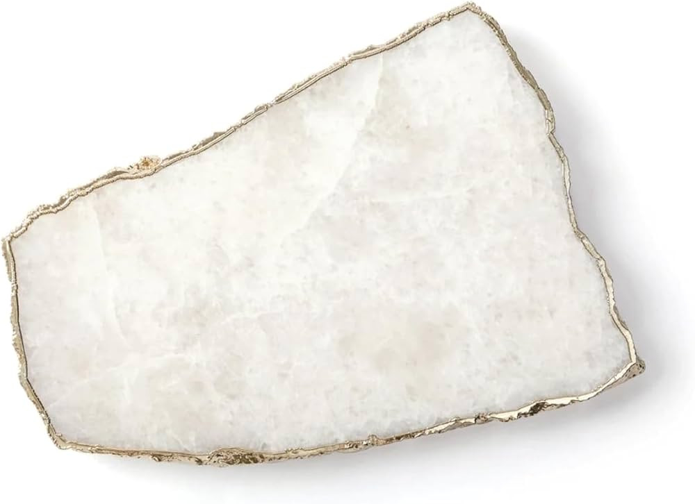 White Quartz Agate Cheese Board Platter Tray Gold Plated Edges Agate Slab for Table Centrepiece G... | Amazon (US)