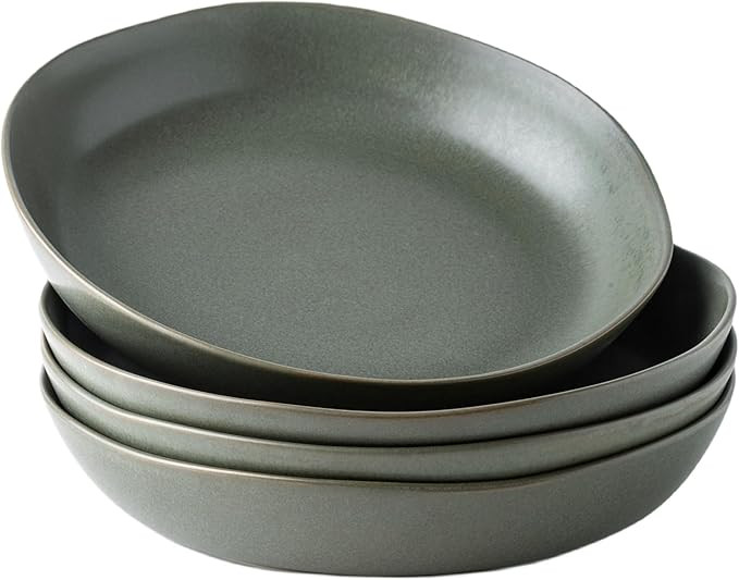 AmorArc 9.75'' Ceramic Large Pasta Bowls, 38oz Stoneware Flat Serving Bowls Set of 4, Oven,Microw... | Amazon (US)