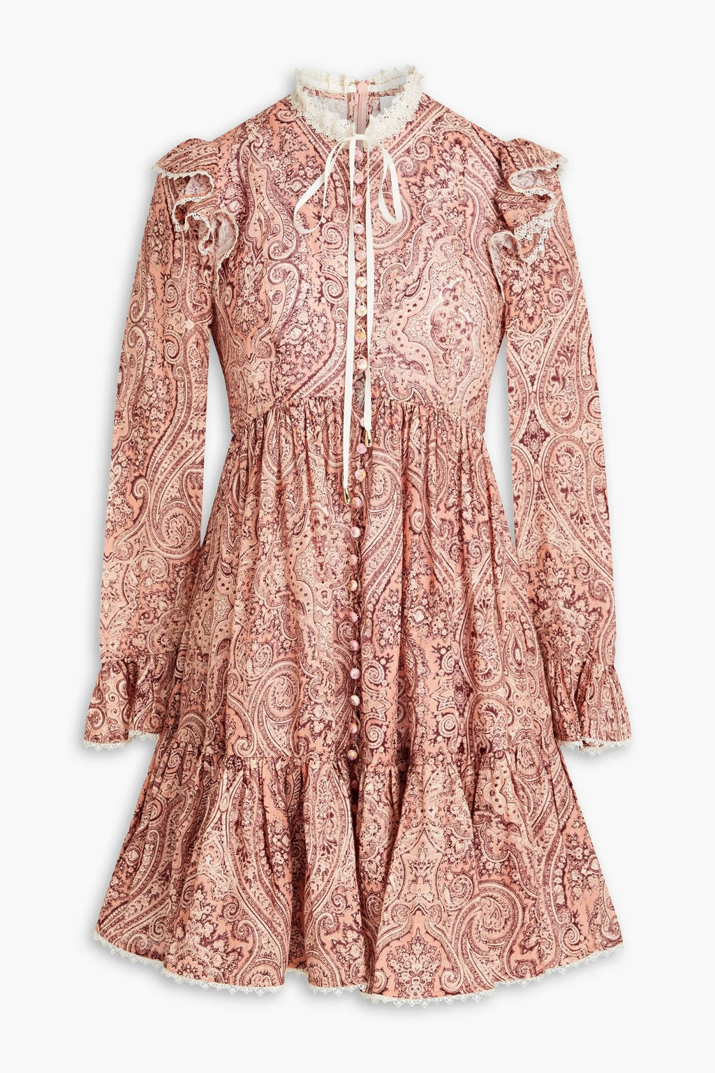 Lace-trimmed paisley-print linen mini dress | The Outnet (UK and Europe)