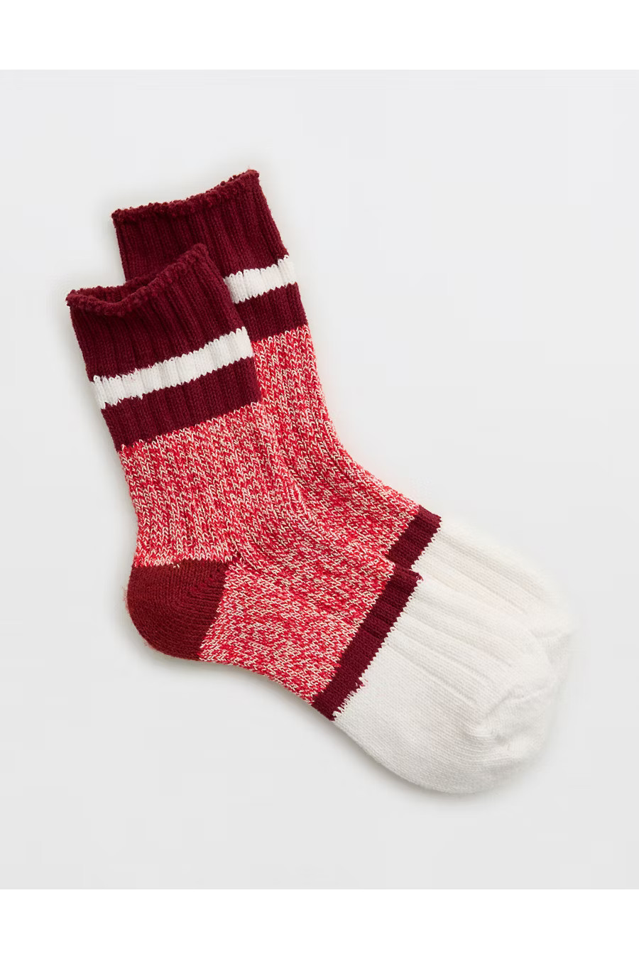 Aerie Colorblock Marled Crew Socks Women's Bright Red One Size | Aerie