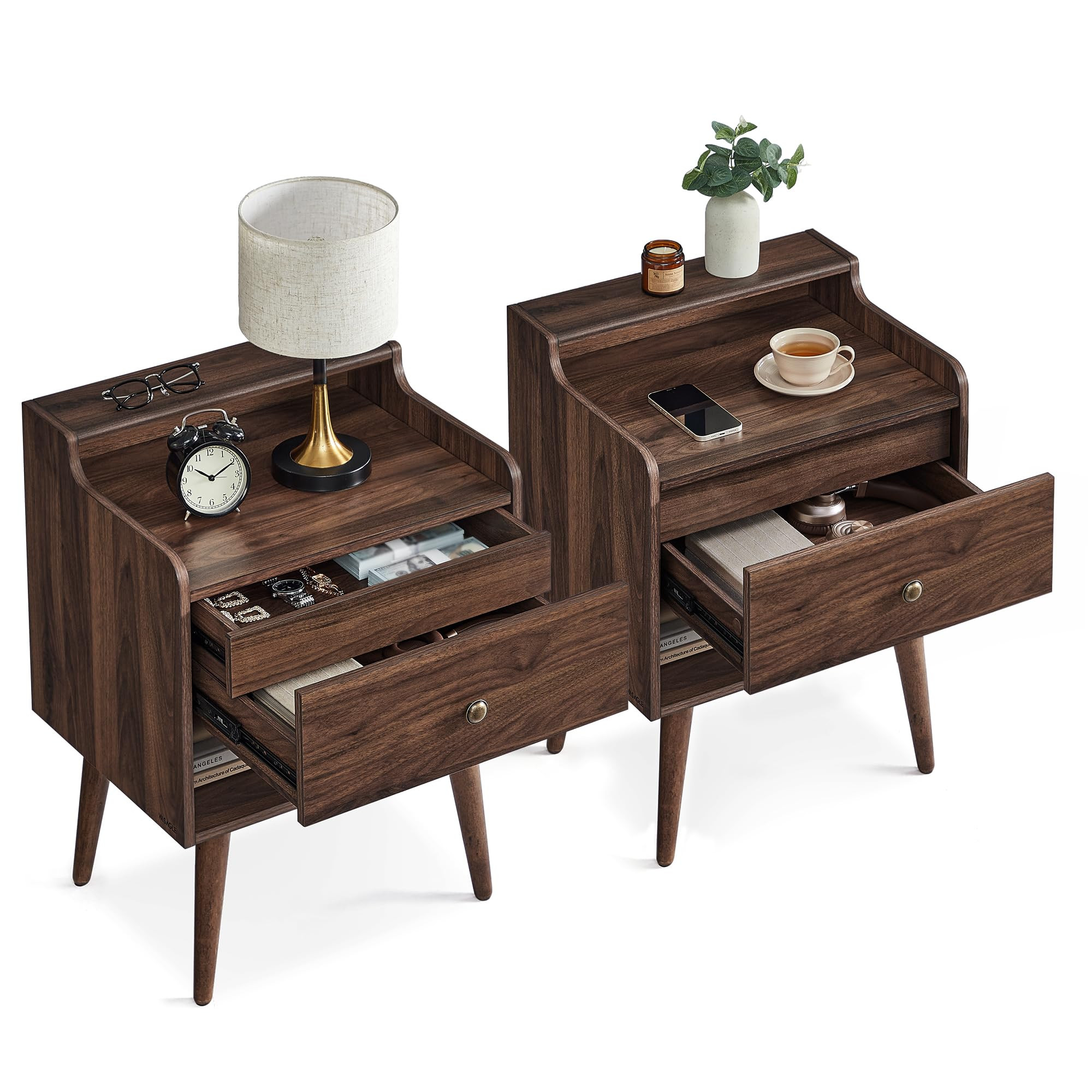 VASAGLE Nightstands, Set of 2, Bedside Tables with Hidden Drawers, Mid-Century End Side Tables wi... | Amazon (US)