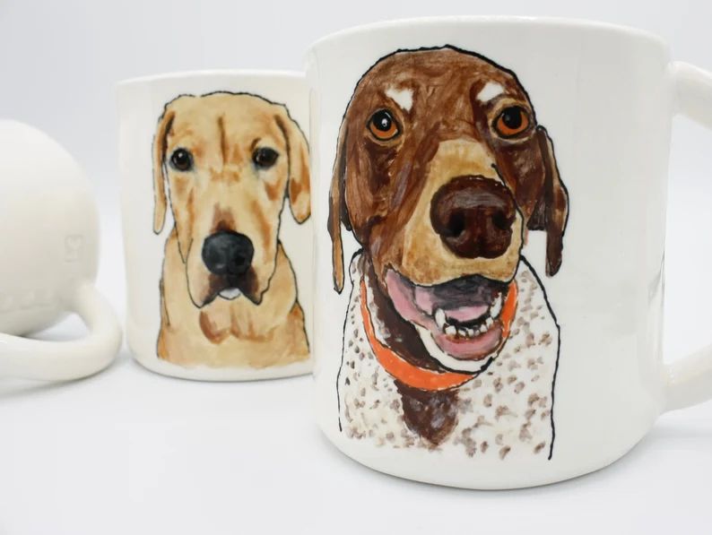 Painted Pet Portrait Mug | created from your photo | personalized custom pet portrait gift | dog ... | Etsy (US)