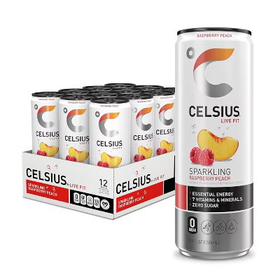 CELSIUS Sparkling, Raspberry Peach - 12 Fl Oz (Pack of 12) | Target