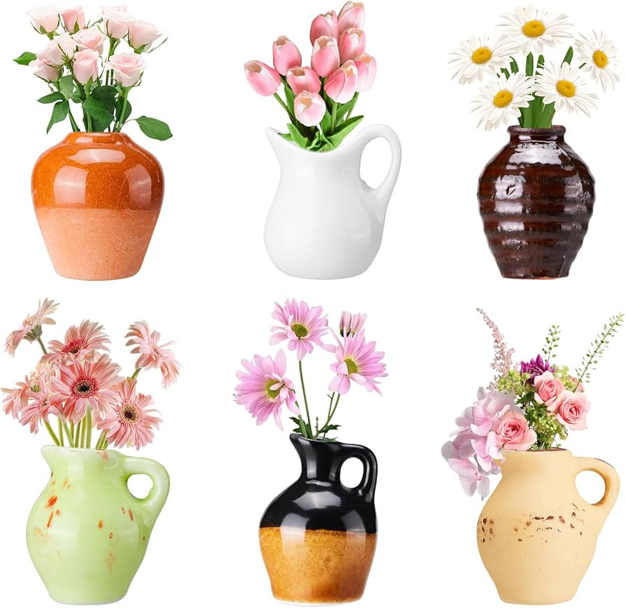 Cute Mini Ceramic Vase Magnets for Fridge, Funny Plant Tiny Vase Cute Fridge Magnets for Refriger... | Amazon (US)