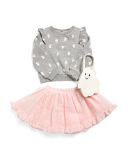Toddler Girls 3pc Ghost Printed Top With Tutu Skirt And Purse Set | Marshalls