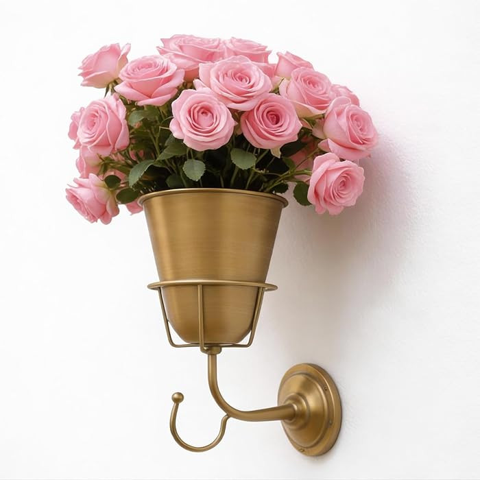Gold Wall Vase for Flowers, Boho Metal Hanging Vessel, Versatile Organizer Wall Decor for Home Li... | Amazon (US)