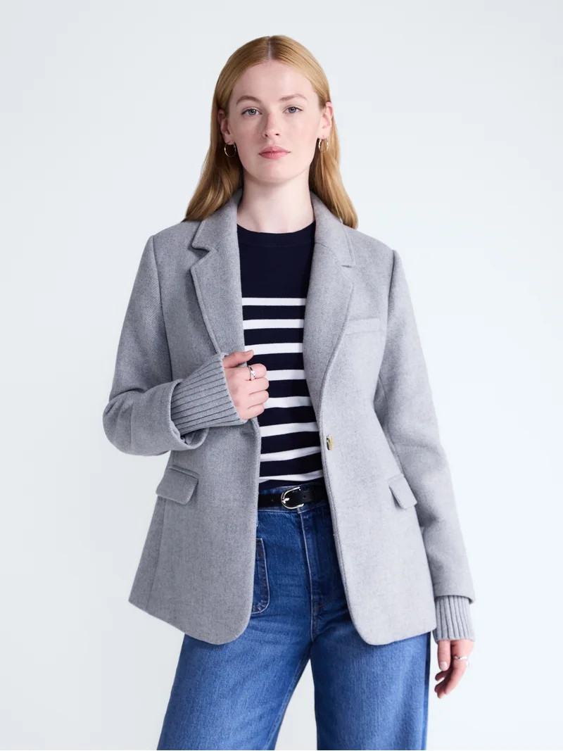 Free Assembly Women's and Women's Plus Single-Breasted Blazer with Ribbed Cuffs, Sizes XS-4X | Walmart (US)
