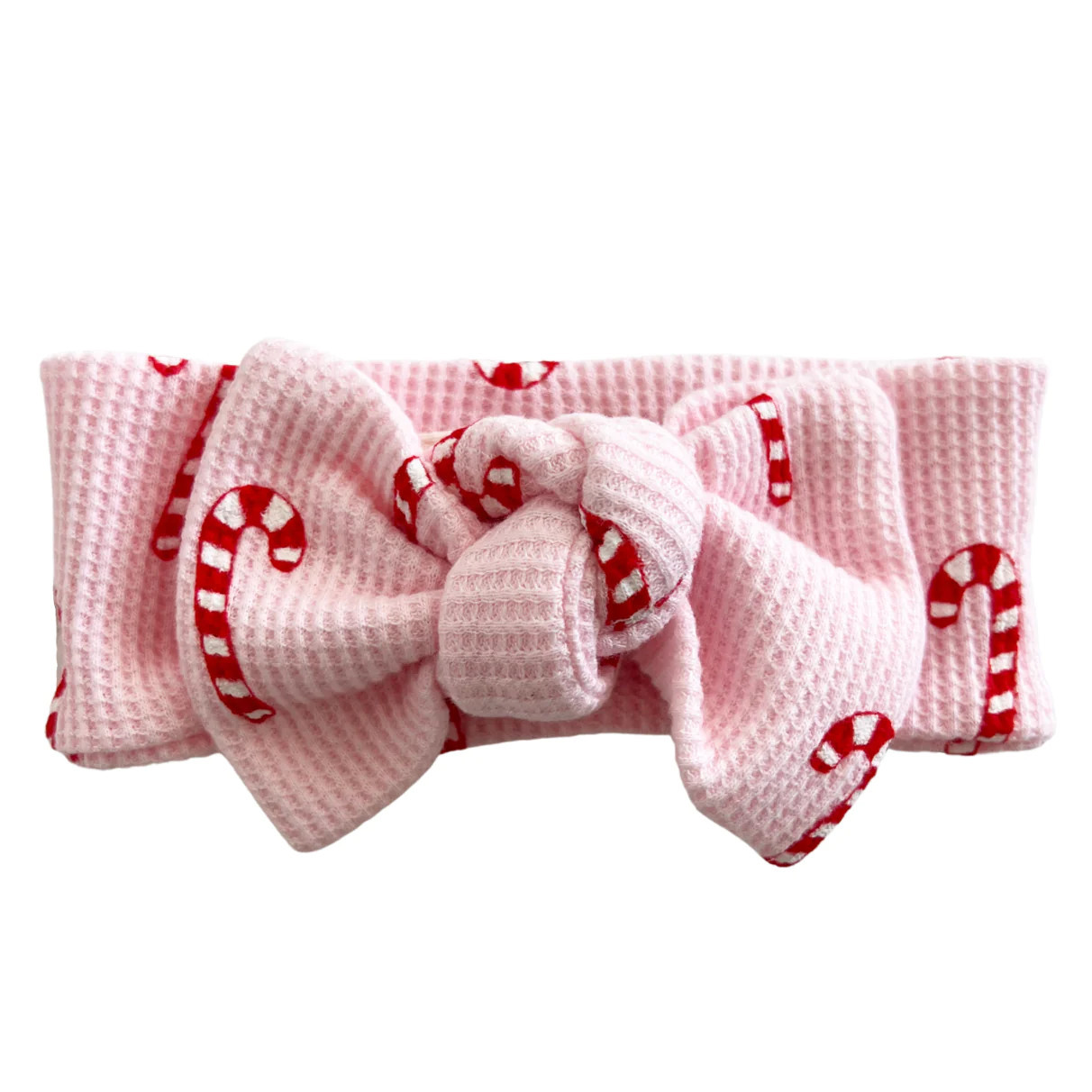 Organic Waffle Knot Bow, Pink Candy Cane | SpearmintLOVE