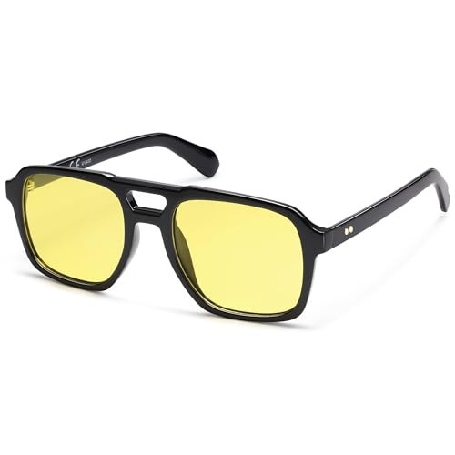 SOJOS Retro Aviator Polarized Sunglasses For Women Men Womens Oversized Thick Square Vintage 70s Sun Glasses SJ2330,Black Yellow | Amazon (US)