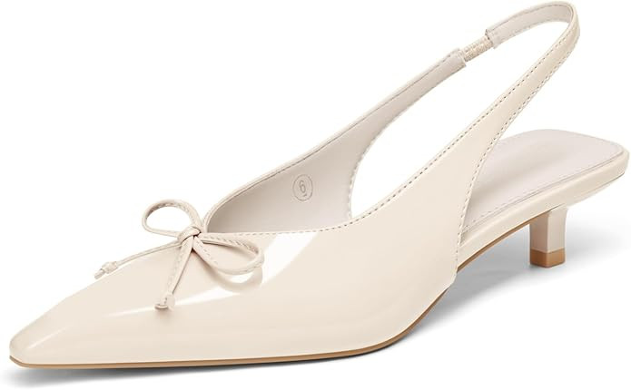 Coutgo Womens Slingback Kitten Low Heels Dress Shoes Closed Pointed Toe Bow Tie Slip on Office Wo... | Amazon (US)