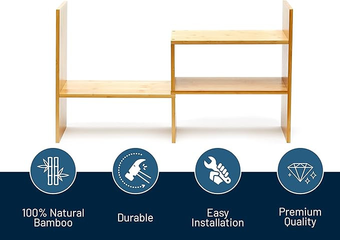 RoyalHouse Natural Bamboo Desktop Organizer, Attractive Design, Stand Shelf for Books, Accessorie... | Amazon (US)