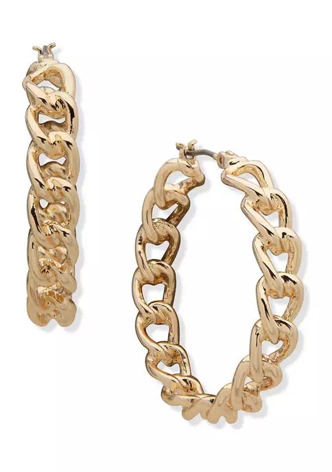Gold Tone 36 Millimeter Post Back Link Hoop Pierced Earrings | Belk