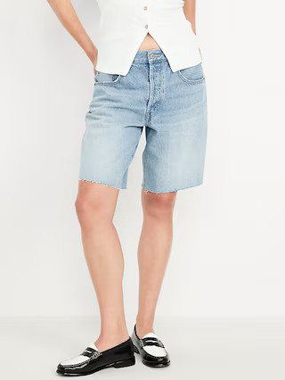 Mid-Rise Baggy Jean Bermuda Shorts -- 9-inch inseam | Old Navy (US)