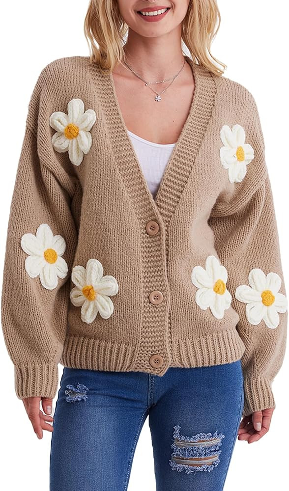 Migratory Bird Guide Kawaii Y2k Sweater Cardigan for Women, Long Sleeve V-Neck Button Cropped Flo... | Amazon (US)