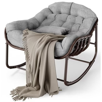 Wicker Patio Egg Rocking Chair, Weather-Resistant Cushion, Supports 450 lbs, Sturdy Metal Frame, for Porch, Garden, Backyard | Target
