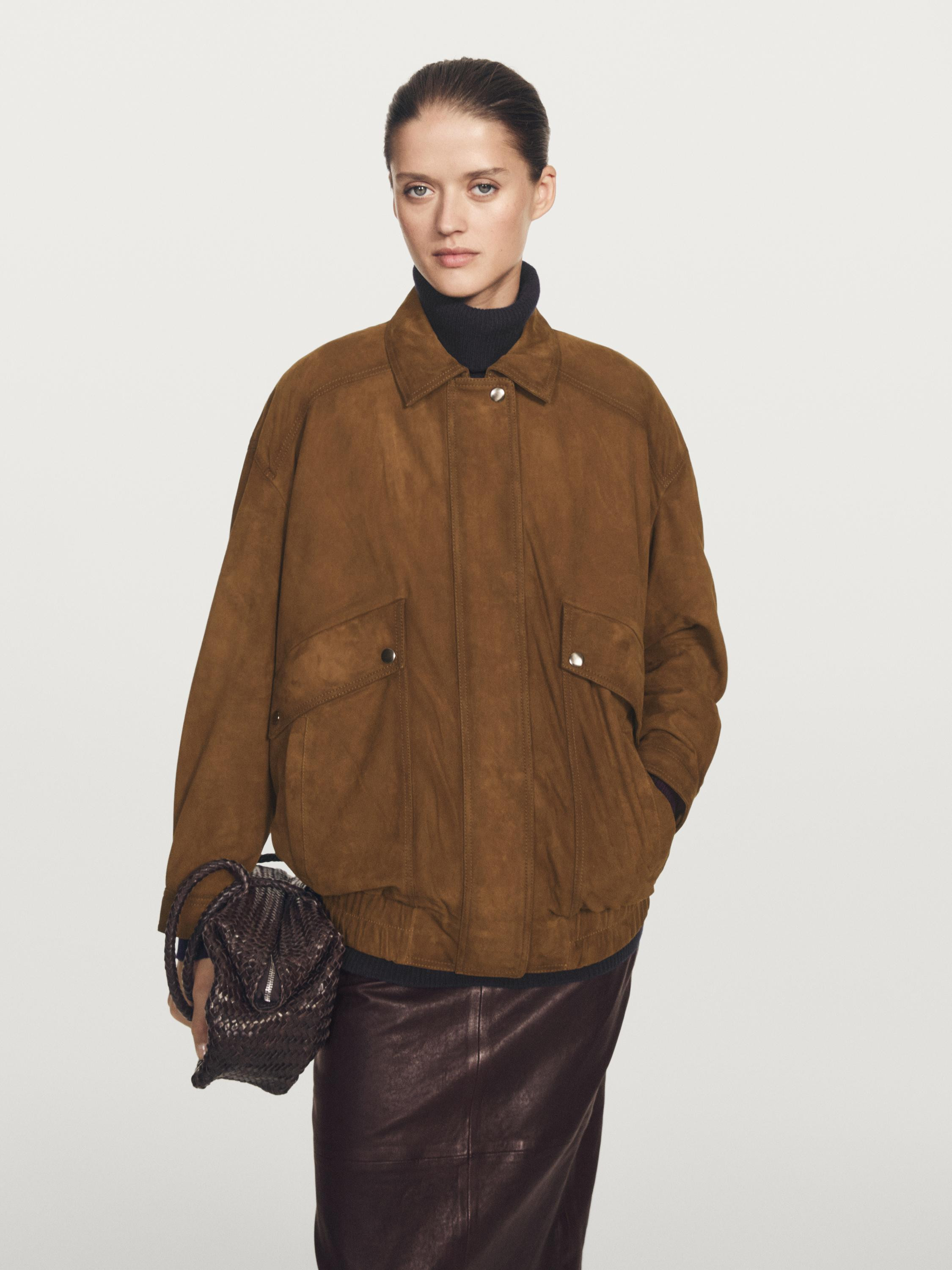 Suede leather bomber jacket with pockets | Zara US