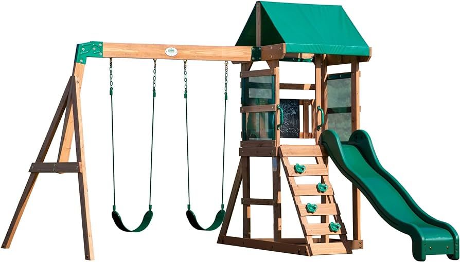 Backyard Discovery Buckley Hill Wooden Swing Set, Made for Small Yards and Younger Children, Two ... | Amazon (US)