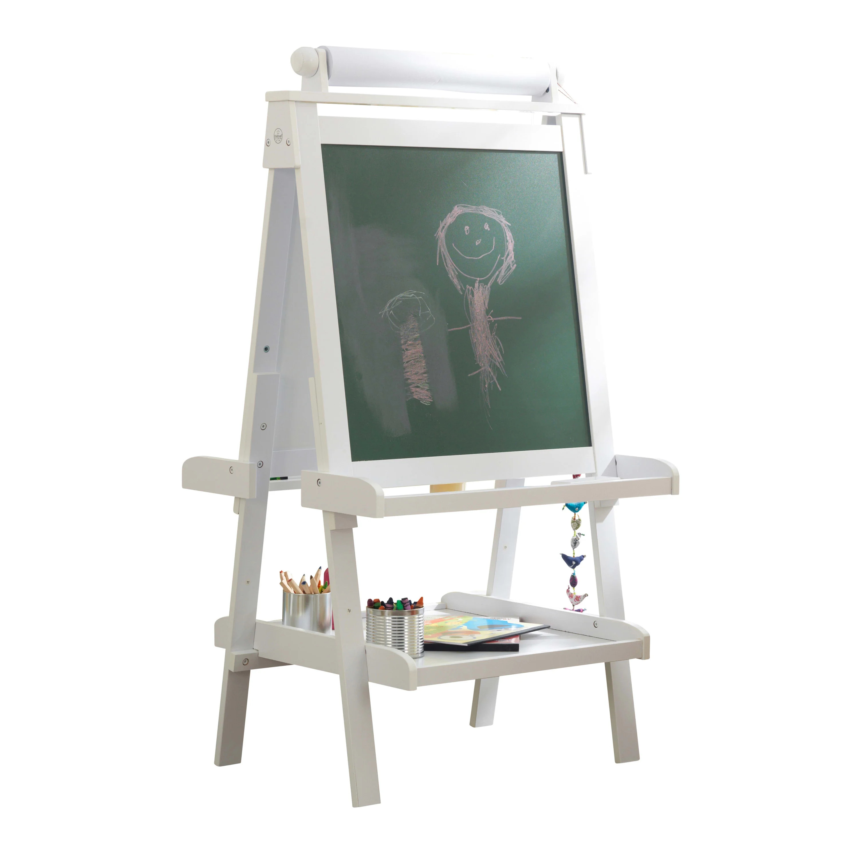 KidKraft Deluxe Wooden Easel with Chalkboard and Dry Erase Surfaces, Paper Roll and Paint Cups - ... | Walmart (US)