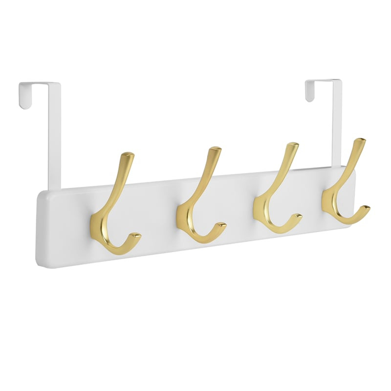 4-Hook Brushed Over the Door, Gold & White | At Home
