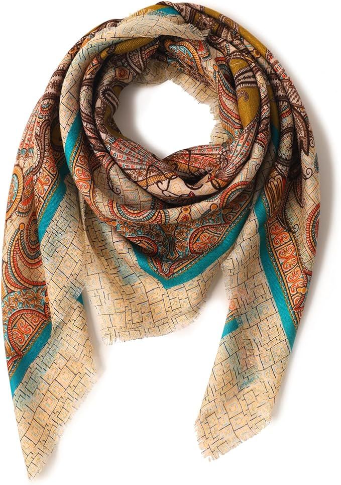 NUOHEMULE 100% Merino Wool Scarf for Women Lightweight, Wool Paisley Square Scarf and Wrap | Amazon (US)