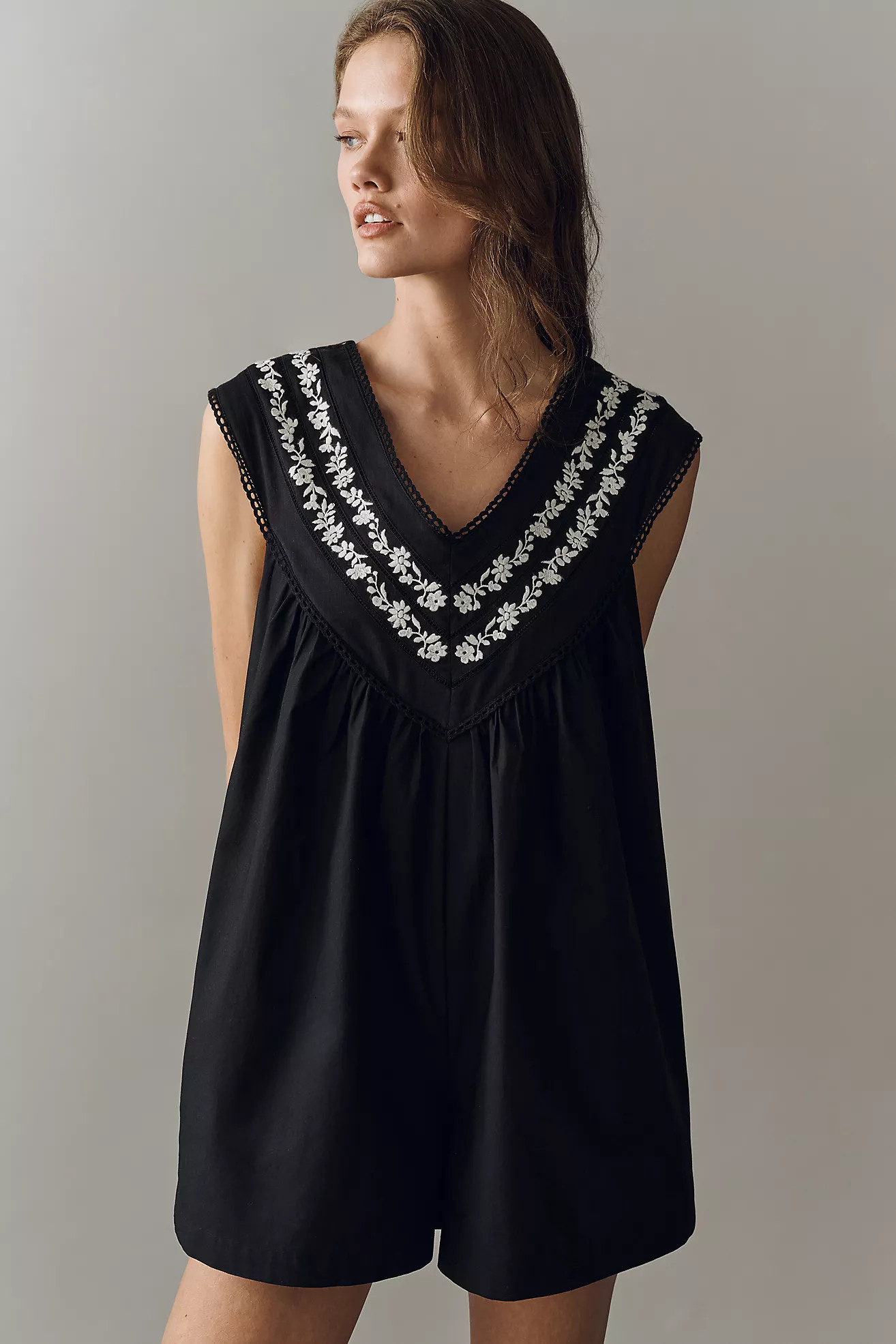 By Anthropologie 100% Cotton V-Neck Yoke Romper | Anthropologie (US)