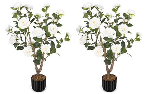 Artificial Camellia Tree for Indoor and Outdoor, Faux Flower Tree Plant in Pot Fake Topiaries for Home Front Porch Decor (2, White) | Amazon (US)