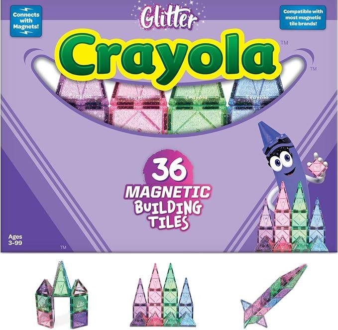 CreateOn Crayola Glitter Magnetic Tiles, Building Set for Kids, Magnetic Tiles, Magnetic Building... | Amazon (US)