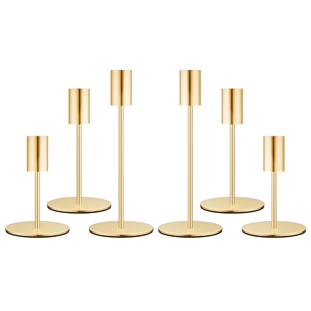 Set of 6 French Gold Taper Candle Holders Candlestick Holders, Decor Candle Stick Candle Holder f... | Amazon (US)