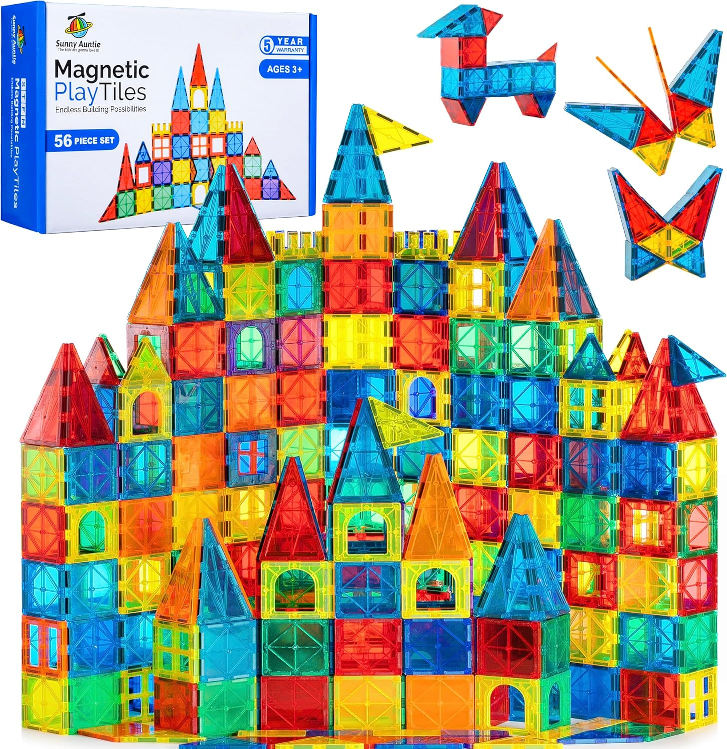Magnetic Tiles 56 PCS, Magnetic Tiles for Kids & Toddlers Ages 3-8, Magnetic Toy for 3 4 5 6 7 8 ... | Amazon (US)