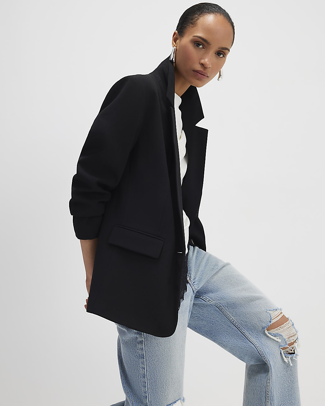 Black Single Breasted Blazer | River Island UK & IE