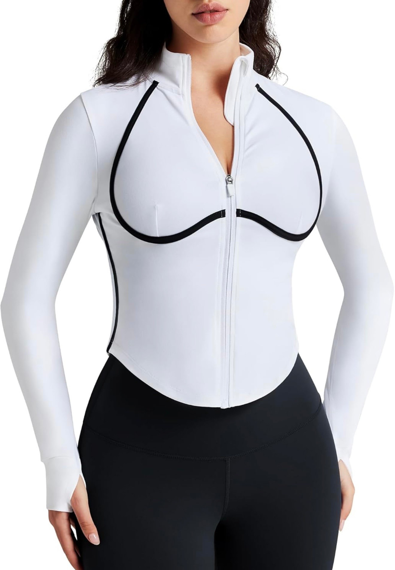 Women Workout Jacket Cropped Contrast Seam Zip Up Athletic Jacket Yoga Sportswear with Thumb Holes

#LTKTravel #LTKActive #LTKPetite