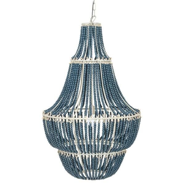 Metal Chandelier with Wood Beads - Blue-Washed | Bed Bath & Beyond