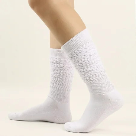 LinJis Knee-High Socks with Solid Color Polyester Womens Long Heap Thigh High Over The Knee Festival White One Size | Walmart (US)