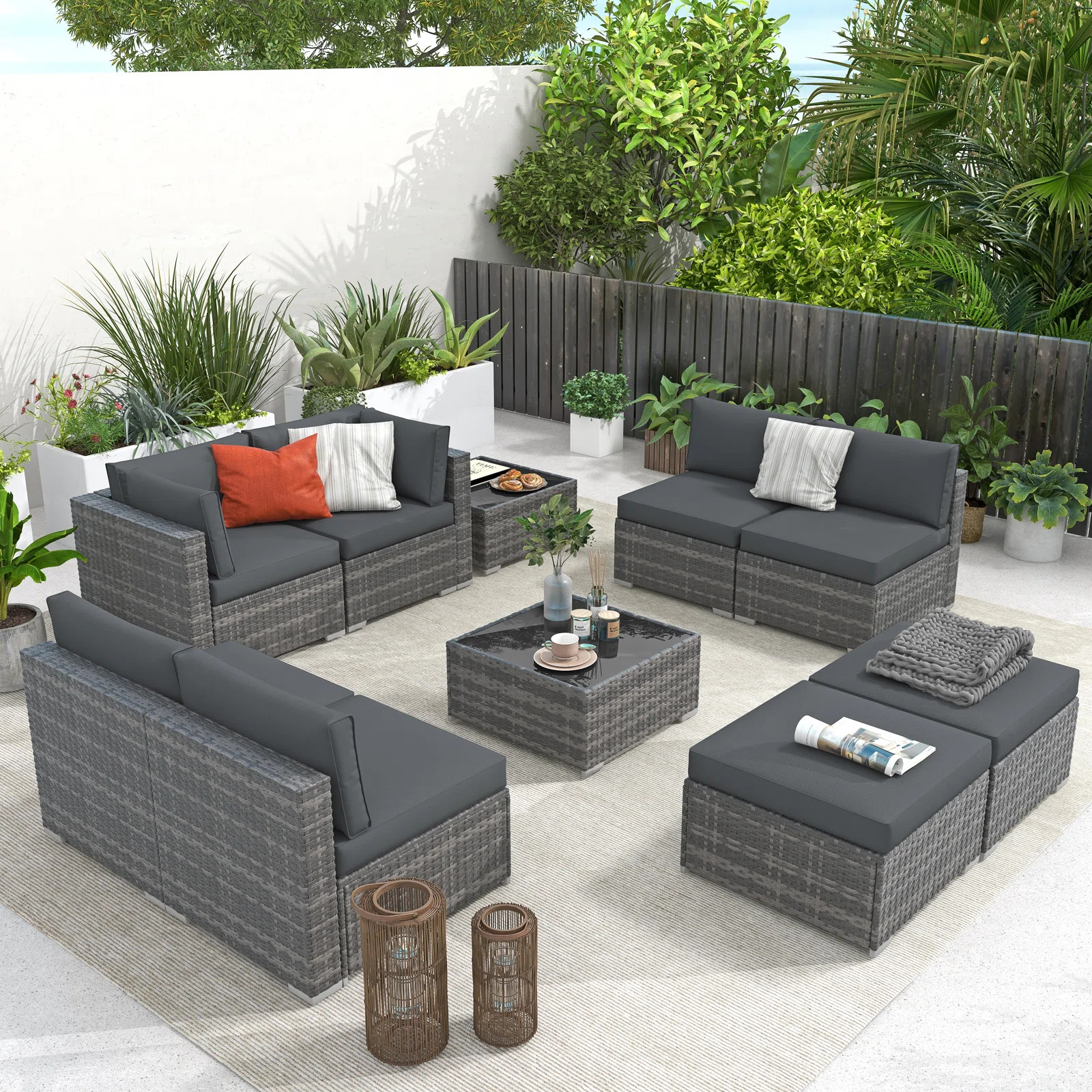Wicker 8 - Person Modular Patio Conversation Sets with Cushions | Wayfair North America