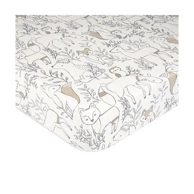 Ezra Woodland Animals Fitted Crib Sheet, 100% Cotton, Brown and White, Soft and Durable | Wayfair North America