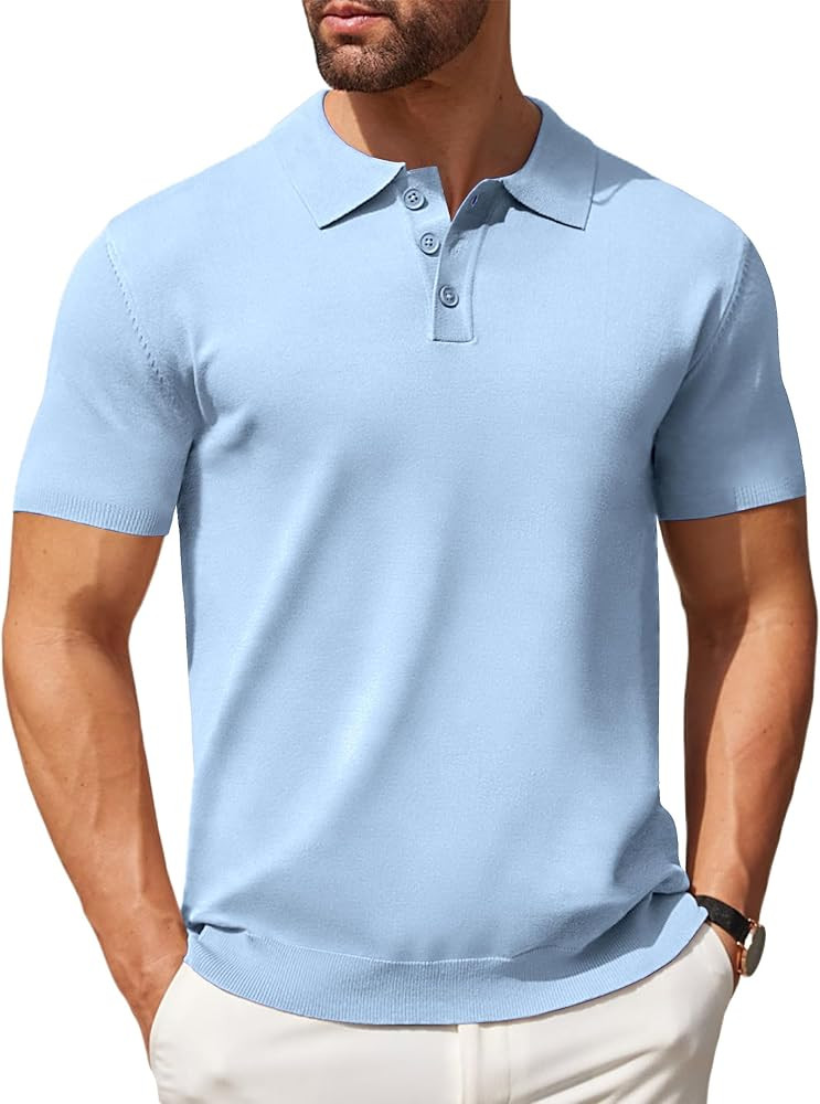 COOFANDY Mens Knit Polo Shirts Casual Short Sleeve Button Down Polo Shirt Classic Golf Shirts | Amazon (US)