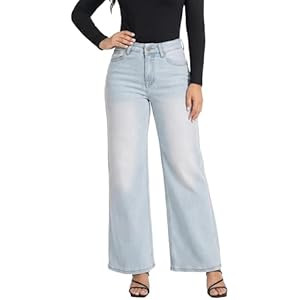 ONESO Wide Leg Jeans for Women High Waisted Stretchy Baggy Jeans BBL Loose Fit Tummy Control Deni... | Amazon (US)