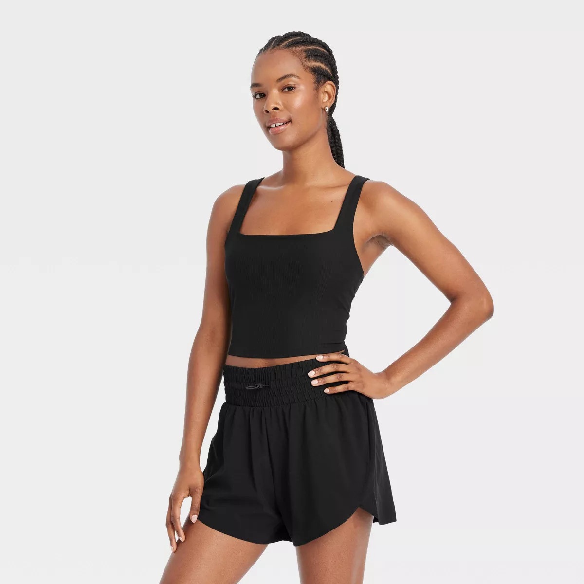 Women's Everyday Soft Light Support Rib Square Neck Cropped Sports Bra - All In Motion™ Periwin... | Target