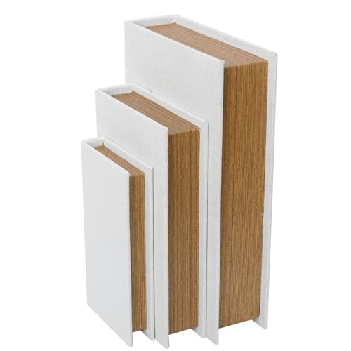 DECOR4SEASON Decorative Book Boxes Set of 3 – Modern Faux Linen & Wood Hidden Storage for Coffee Table – Stackable Fake Books for Shelf Decor, Remote Control & Jewelry Organizer (Off White) | Amazon (US)