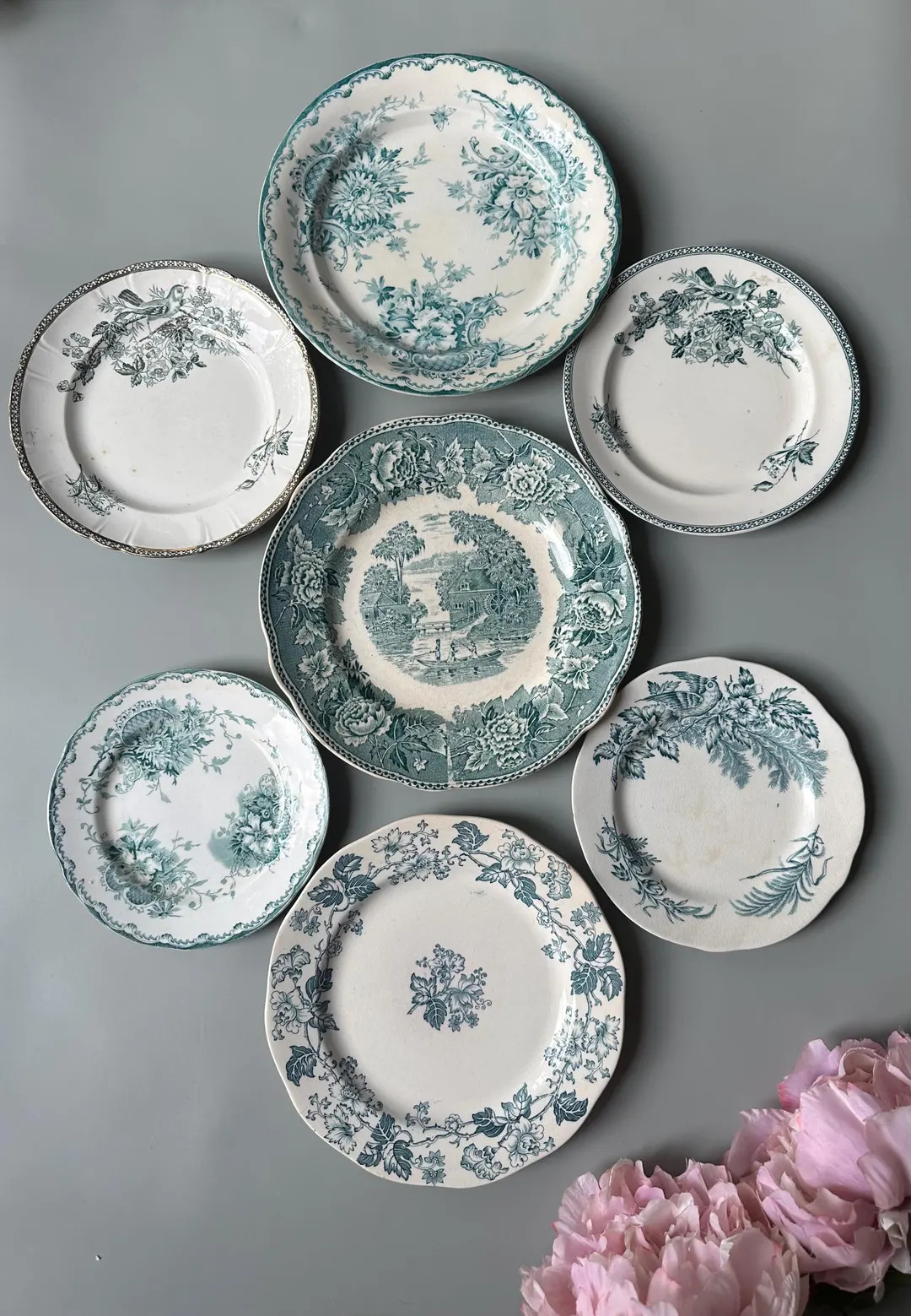 Set of 7 Antique 1920s Swedish Porcelain Plates, Mismatched Floral Patterns. Vintage White and Gr... | Etsy (US)