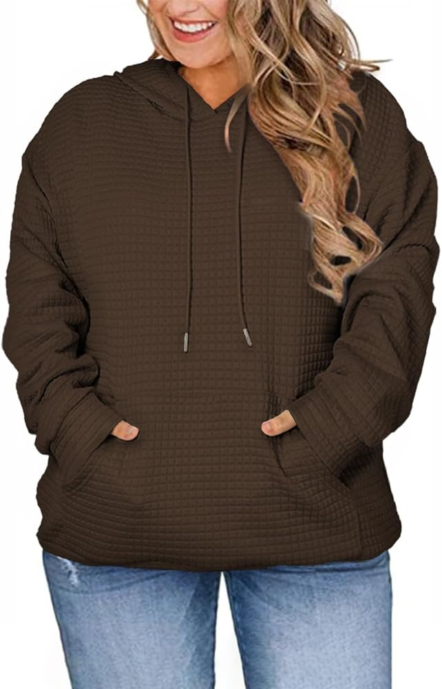 Eytino Womens Plus Size Hoodies Tops Casual Long Sleeve Drawstring Waffle Pullover Sweatshirt wit... | Amazon (US)