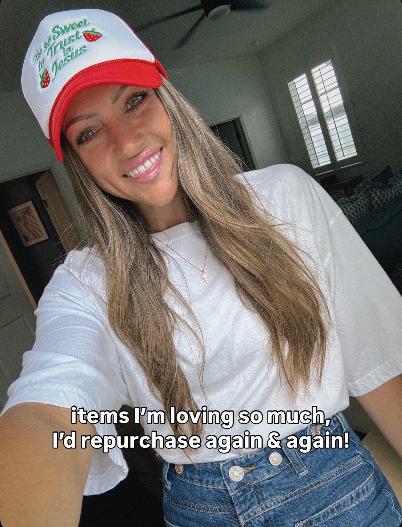 Size 24 denim— go down! I went down 2 sizes. XS tee. Jesus hat is altard state if the link doesn’t work ❤️🍓✝️ they pulled off LTK for a while and I’m not sure if they’re back 